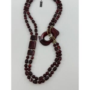 Runway Genuine‎ Lucite Red Necklace Multi Strand Statement Beads Gold Tone